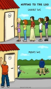 5- المراحيض، يلتزم النساء بالطابور لانتظار أدوارهن، لكن الرجال قد يتبولون في أي مكان.