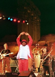 Papa Wemba dances in the courtyard of the Roman Temple of Jupiter at the Baalbek International Festival